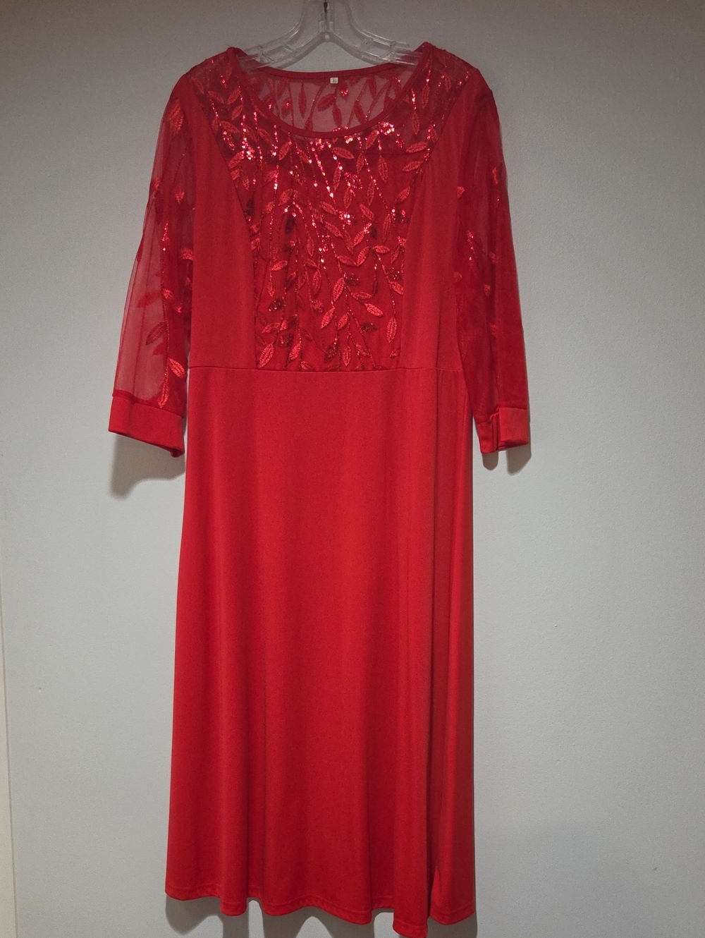 Elegant Red Mesh And Sequin Embellished Women's Dress Sixe XL